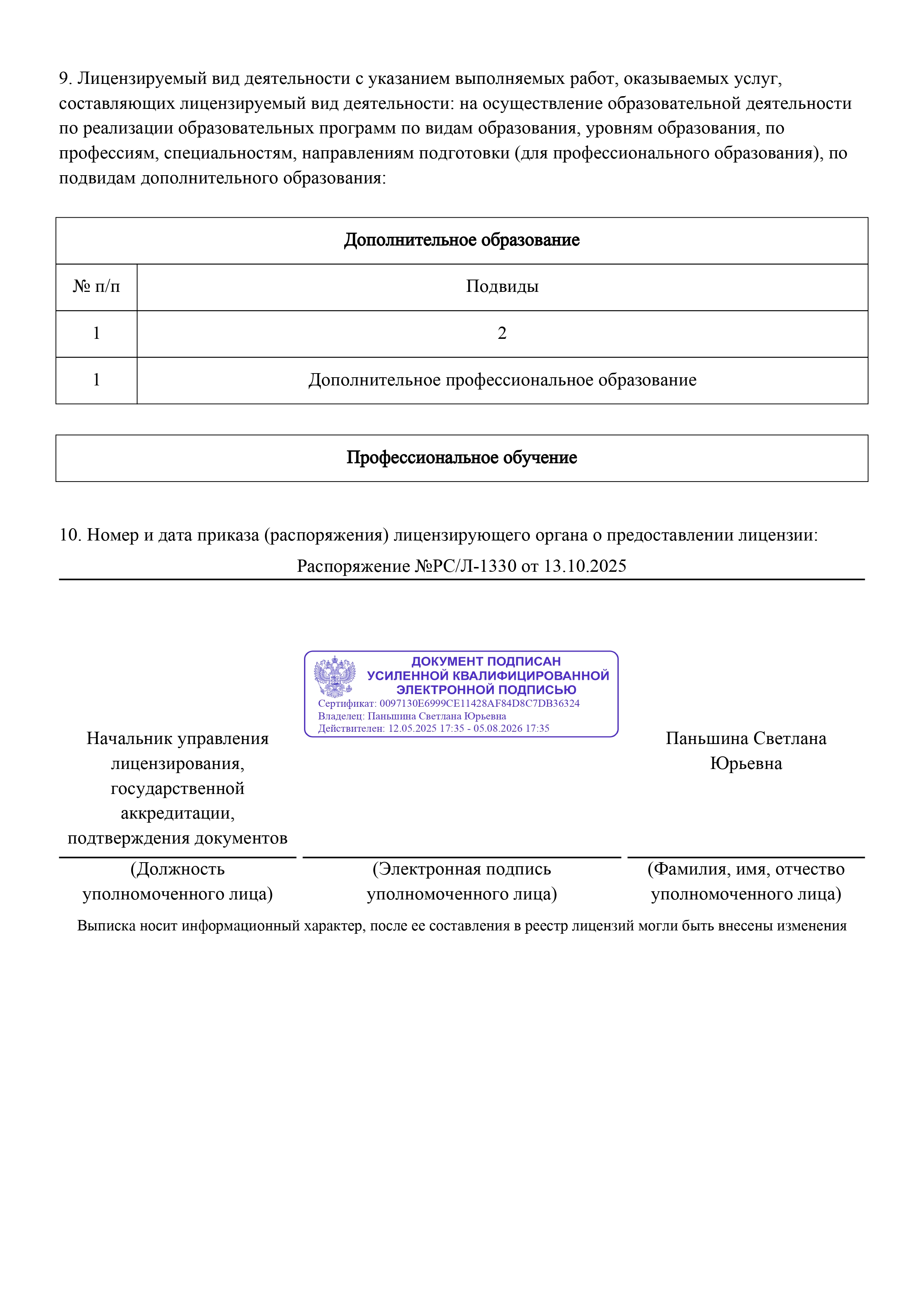 Выписка, лист 2